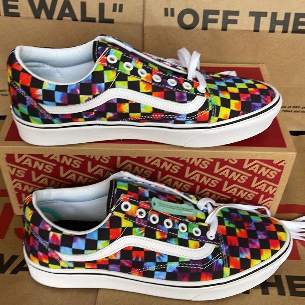 Vans WMNS Comfycush Old Skool The Tie-Dye Checkerboard Black Sneakers - Picture 3 of 16